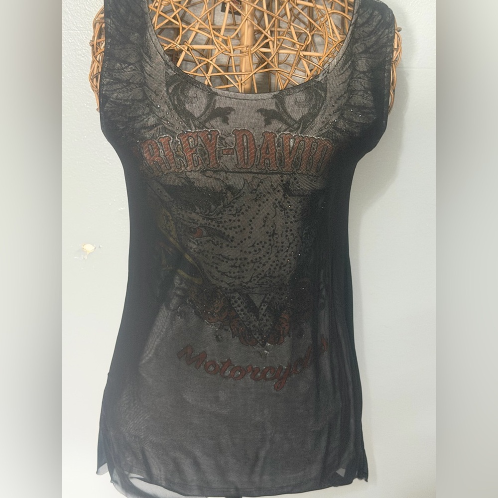 Harley-Davidson Women's Black tank top with eagle and bling underneath